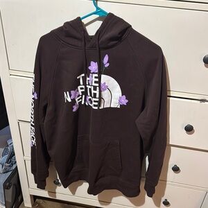 The North Face Brown Hoodie with Purple Floral Accents